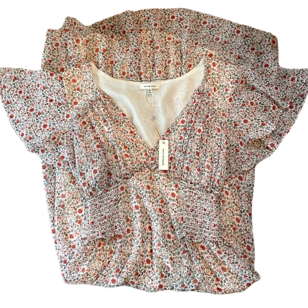 NWT MAX STUDIO Floral Printed Ruffle Short Sleeve Dress